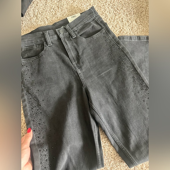 George Women's Gray Rhinestone Straight Leg Jeans - Picture 2 of 5